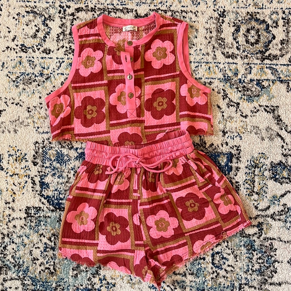 Free People Matching Floral Pink Short Set